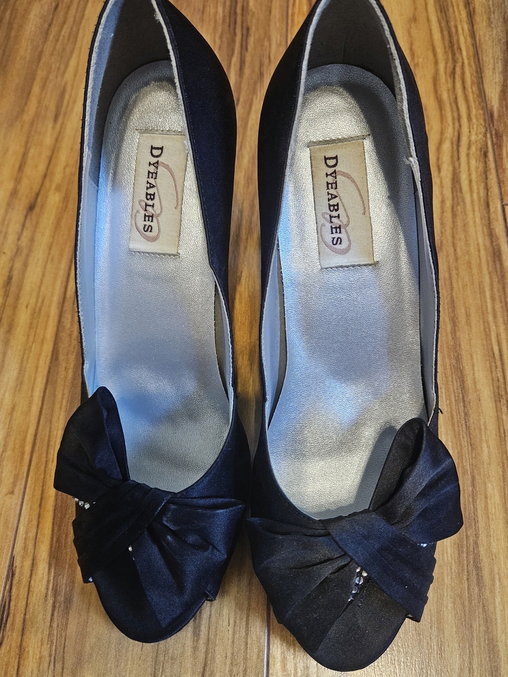 Dyeables Black Satin Bow Heel Pumps